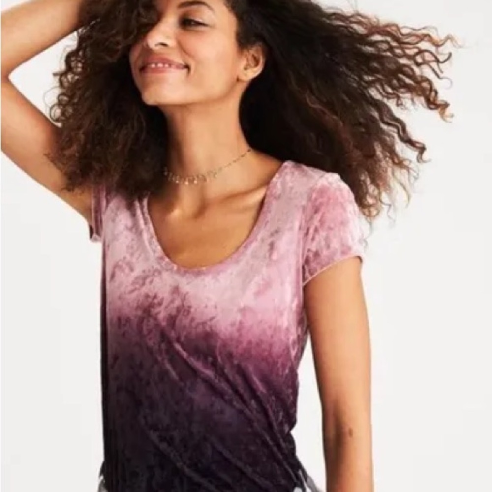 American Eagle Ombré crushed velvet deep V top sz S
